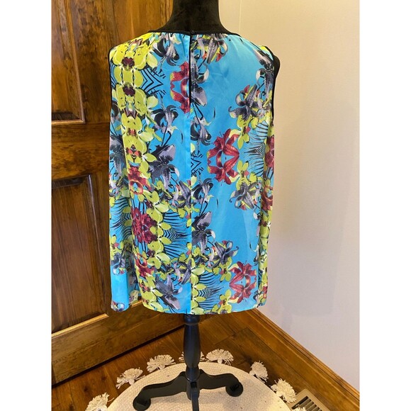 A.N.A. Blouse Plus Size 1X Sleeveless Top Turquois Yellow Pink Rounded Neckline - Picture 3 of 7